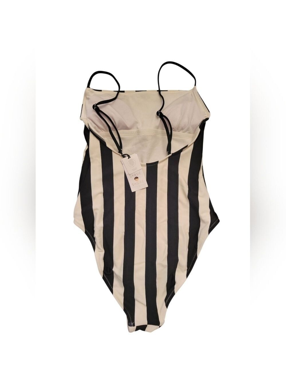 Shade And Shore Striped Black and White Swimsuit Cheeky High Leg Beach Summer XS - Picture 2 of 3